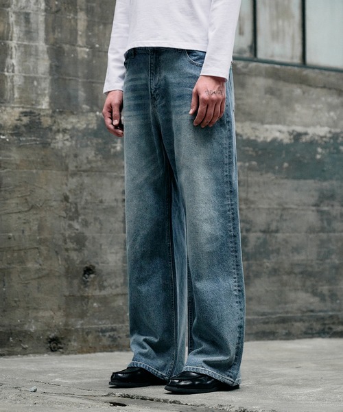 Regen Glanz(レーゲングランツ)の「vintage wash straight denim pants / ヴィンテージウォッシュストレートデニムパンツ(デニムパンツ・メンズ・ダークブルー/ライトインディゴブルー/ブラック/グレー・MEDIUM/SMALL/LARGE)」の8枚目の写真