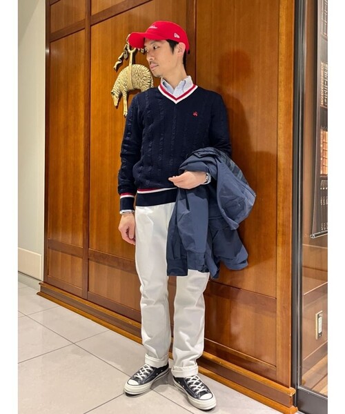 BROOKS BROTHERS(ブルックスブラザーズ)の「コットン GFロゴ ライトウエイト Vネック テニスセーター(ニット/セーター・メンズ・ネイビー・LARGE/MEDIUM/SMALL/X-LARGE)」の4枚目の写真