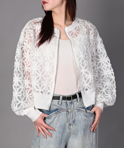 aimoha（アイモハ）の「花柄チュールWZIPブルゾン（ブルゾン・レディース・オフホワイト/ブラック・FREE）」の14枚目の写真