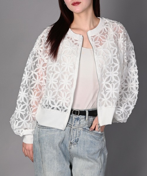 aimoha（アイモハ）の「花柄チュールWZIPブルゾン（ブルゾン・レディース・オフホワイト/ブラック・FREE）」の20枚目の写真