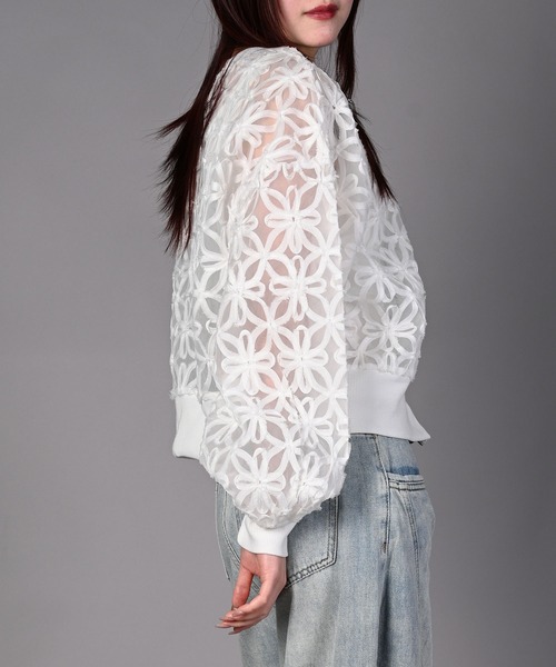 aimoha（アイモハ）の「花柄チュールWZIPブルゾン（ブルゾン・レディース・オフホワイト/ブラック・FREE）」の15枚目の写真