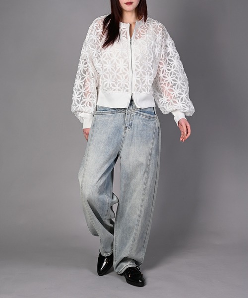 aimoha（アイモハ）の「花柄チュールWZIPブルゾン（ブルゾン・レディース・オフホワイト/ブラック・FREE）」の13枚目の写真