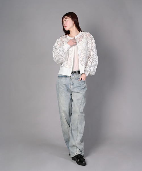 aimoha（アイモハ）の「花柄チュールWZIPブルゾン（ブルゾン・レディース・オフホワイト/ブラック・FREE）」の12枚目の写真