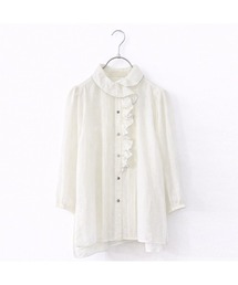 picot raffle collar tuck blouse