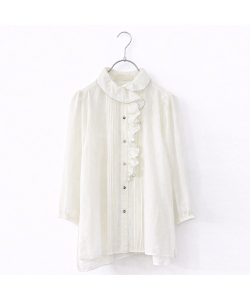 Marilyn Moon(マリリンムーン)の「picot raffle collar tuck blouse(シャツ/ブラウス・レディース・グレー/ブラック/ピンク/ホワイト・FREE)」の1枚目の写真