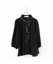 picot raffle collar tuck blouse