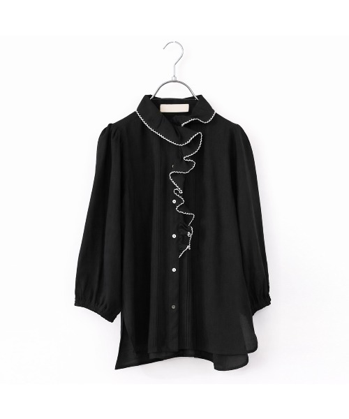 Marilyn Moon(マリリンムーン)の「picot raffle collar tuck blouse(シャツ/ブラウス・レディース・グレー/ブラック/ピンク/ホワイト・FREE)」の2枚目の写真