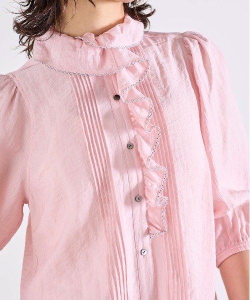 Marilyn Moon(マリリンムーン)の「picot raffle collar tuck blouse(シャツ/ブラウス・レディース・グレー/ブラック/ピンク/ホワイト・FREE)」の7枚目の写真