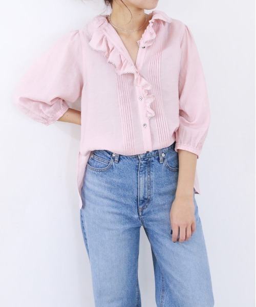 Marilyn Moon(マリリンムーン)の「picot raffle collar tuck blouse(シャツ/ブラウス・レディース・グレー/ブラック/ピンク/ホワイト・FREE)」の12枚目の写真