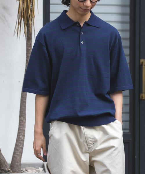 FORK&SPOON(フォークアンドスプーン)の「FORK&SPOON ボーダーショートスリーブニットポロ(ニット/セーター・メンズ・グレー系その他/ブルー系その他・5/4)」の12枚目の写真