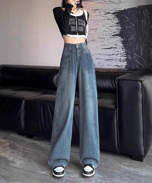 SallyLunn(サリーラン)の「Vライン ハイウエストデニムパンツ(デニムパンツ・レディース・ブルー・MEDIUM)」の1枚目の写真