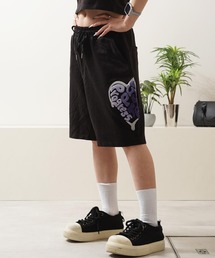 【セットアップ可能】ミニ裏毛 ハートサガラ刺繍 ショートパンツ / Mini Fleece Heart Sagara Embroidery Shorts