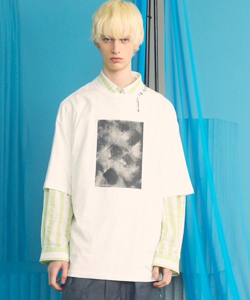 MAISON SPECIAL(メゾンスペシャル)の「《UNISEX》Abstract Hand-Printed Prime-Over Stitched Crew Neck T-shirt/アブストラクトハンドプリントプライムオーバーステッチクルーネックTシャツ【MAISON SPECIAL/メゾンスペシャル】(Tシャツ/カットソー・メンズ・ブラック/ホワイト/ダークブルー/パープル・0/1/2)」の2枚目の写真