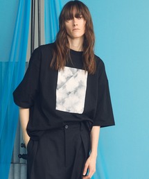 《UNISEX》Abstract Hand-Printed Prime-Over Stitched Crew Neck T-shirt/アブストラクトハンドプリントプライムオーバーステッチクルーネックTシャツ【MAISON SPECIAL/メゾンスペシャル】