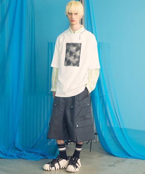 MAISON SPECIAL(メゾンスペシャル)の「《UNISEX》Abstract Hand-Printed Prime-Over Stitched Crew Neck T-shirt/アブストラクトハンドプリントプライムオーバーステッチクルーネックTシャツ【MAISON SPECIAL/メゾンスペシャル】(Tシャツ/カットソー・メンズ・ブラック/ホワイト/ダークブルー/パープル・0/1/2)」の7枚目の写真