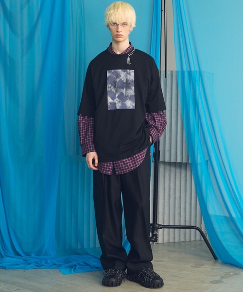 MAISON SPECIAL(メゾンスペシャル)の「《UNISEX》Abstract Hand-Printed Prime-Over Stitched Crew Neck T-shirt/アブストラクトハンドプリントプライムオーバーステッチクルーネックTシャツ【MAISON SPECIAL/メゾンスペシャル】(Tシャツ/カットソー・メンズ・ブラック/ホワイト/ダークブルー/パープル・0/1/2)」の8枚目の写真