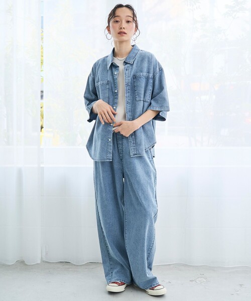 coen(コーエン)の「【新色登場】コットンレーヨンデニム半袖シャツ(Youtube紹介アイテム)(シャツ/ブラウス・レディース・ロイヤルブルー/コバルトブルー/ライトグレー/ダークグレー・L/M)」の15枚目の写真