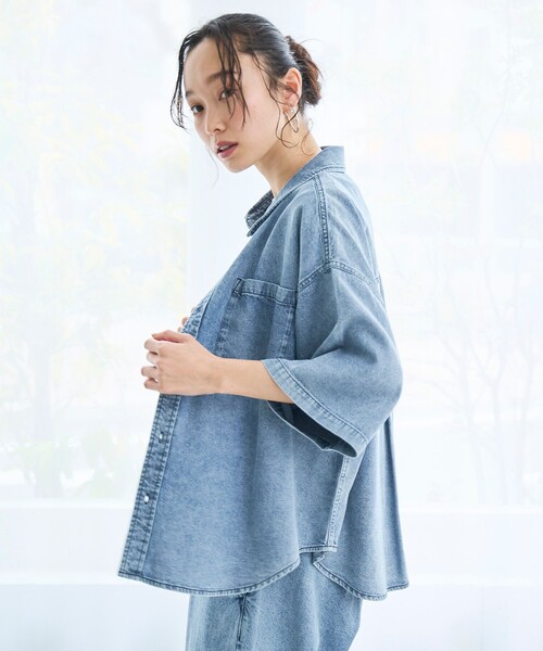 coen(コーエン)の「【新色登場】コットンレーヨンデニム半袖シャツ(Youtube紹介アイテム)(シャツ/ブラウス・レディース・ロイヤルブルー/コバルトブルー/ライトグレー/ダークグレー・L/M)」の20枚目の写真