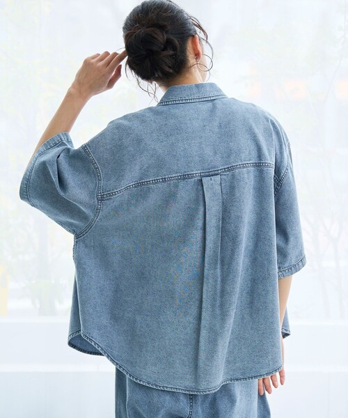 coen(コーエン)の「【新色登場】コットンレーヨンデニム半袖シャツ(Youtube紹介アイテム)(シャツ/ブラウス・レディース・ロイヤルブルー/コバルトブルー/ライトグレー/ダークグレー・L/M)」の21枚目の写真