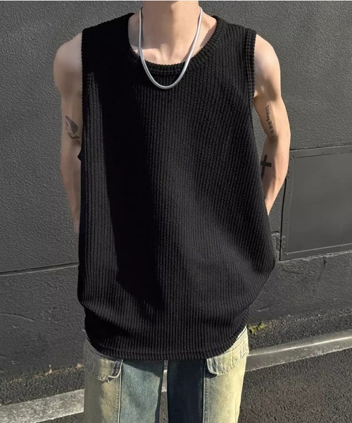 DOUBLE STEAL（ダブルスティール）の「DSワッフルリブオーバーサイズノースリーブタンクトップ（タンクトップ・メンズ・ブラック/ベージュ/ホワイト・X-LARGE/LARGE/MEDIUM）」の2枚目の写真