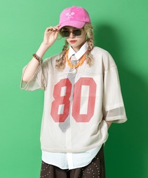 a.p.o.v. 短丈オーバーサイズナンバリングメッシュTシャツ