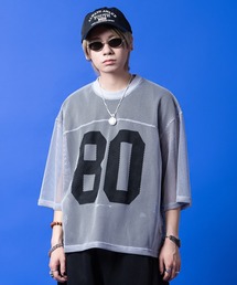 a.p.o.v. 短丈オーバーサイズナンバリングメッシュTシャツ