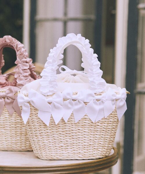 Maison de FLEUR リボンメイズフリルハンドルカゴバッグ セール】フリルハンドルメイズリボン2Wayカゴバッグ（ハンドバッグ