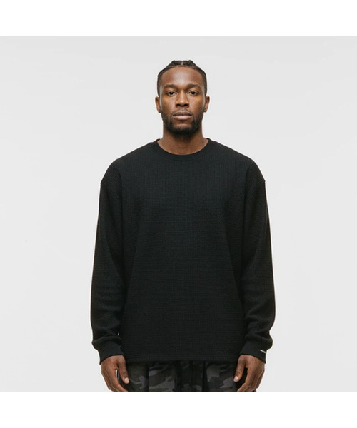 Essential waffle long sleeve black — длинный рукав, мужской, черный