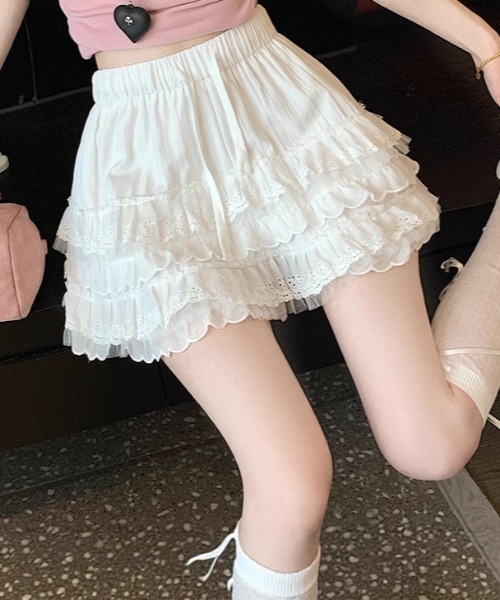 SHEPP(シープ)の「コットンレースレイヤードティアードミニスカート(スカート・レディース・ブラック/ホワイト・M/S)」の8枚目の写真
