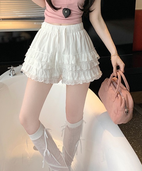 SHEPP(シープ)の「コットンレースレイヤードティアードミニスカート(スカート・レディース・ブラック/ホワイト・M/S)」の7枚目の写真