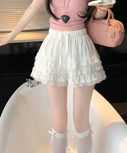 SHEPP(シープ)の「コットンレースレイヤードティアードミニスカート(スカート・レディース・ブラック/ホワイト・M/S)」の6枚目の写真
