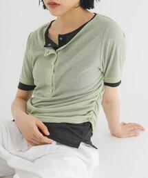 バイカラーヘンリーネックTEE
