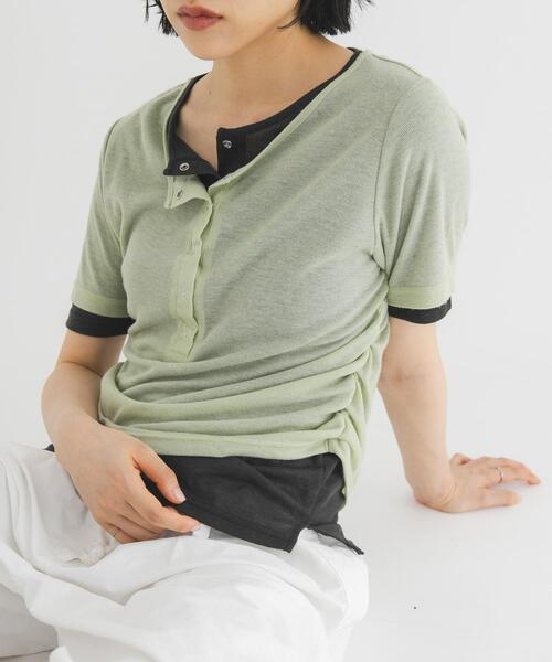 KBF(ケイビーエフ)の「バイカラーヘンリーネックTEE(Tシャツ/カットソー・レディース・グリーン系その他/ブラウン/ライトグレー・ONE)」の3枚目の写真