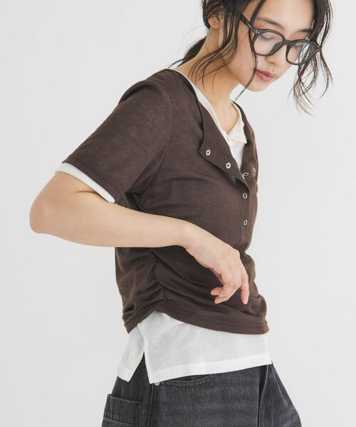 KBF(ケイビーエフ)の「バイカラーヘンリーネックTEE(Tシャツ/カットソー・レディース・グリーン系その他/ブラウン/ライトグレー・ONE)」の15枚目の写真