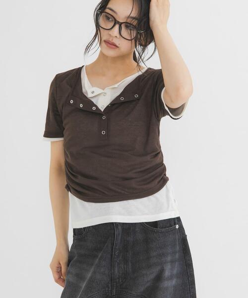 KBF(ケイビーエフ)の「バイカラーヘンリーネックTEE(Tシャツ/カットソー・レディース・グリーン系その他/ブラウン/ライトグレー・ONE)」の16枚目の写真