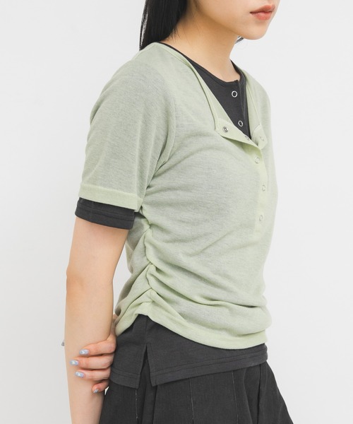KBF（ケイビーエフ）の「バイカラーヘンリーネックTEE（Tシャツ/カットソー・レディース・グリーン系その他/ブラウン/ライトグレー・ONE）」の3枚目の写真