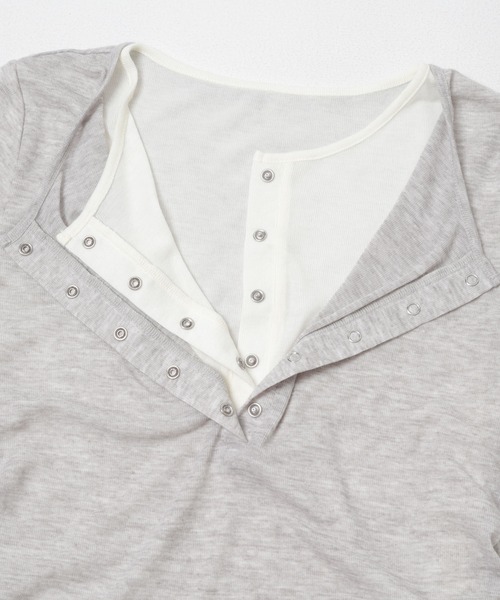 KBF（ケイビーエフ）の「バイカラーヘンリーネックTEE（Tシャツ/カットソー・レディース・グリーン系その他/ブラウン/ライトグレー・ONE）」の18枚目の写真