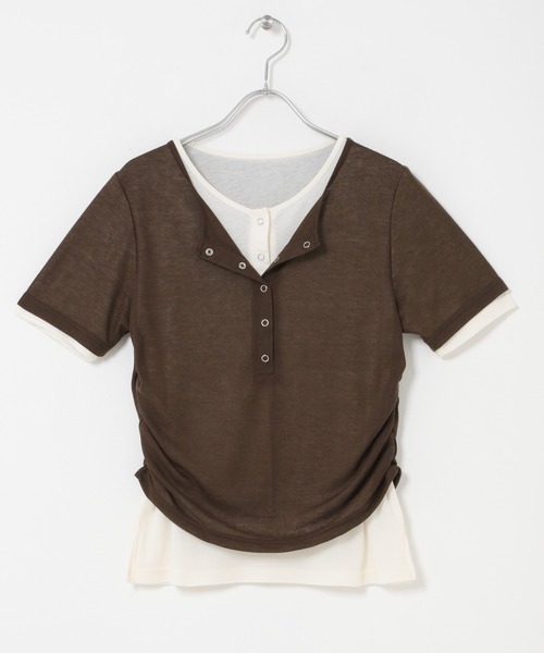 KBF（ケイビーエフ）の「バイカラーヘンリーネックTEE（Tシャツ/カットソー・レディース・グリーン系その他/ブラウン/ライトグレー・ONE）」の22枚目の写真