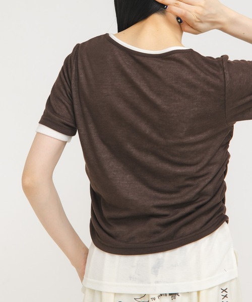 KBF（ケイビーエフ）の「バイカラーヘンリーネックTEE（Tシャツ/カットソー・レディース・グリーン系その他/ブラウン/ライトグレー・ONE）」の6枚目の写真