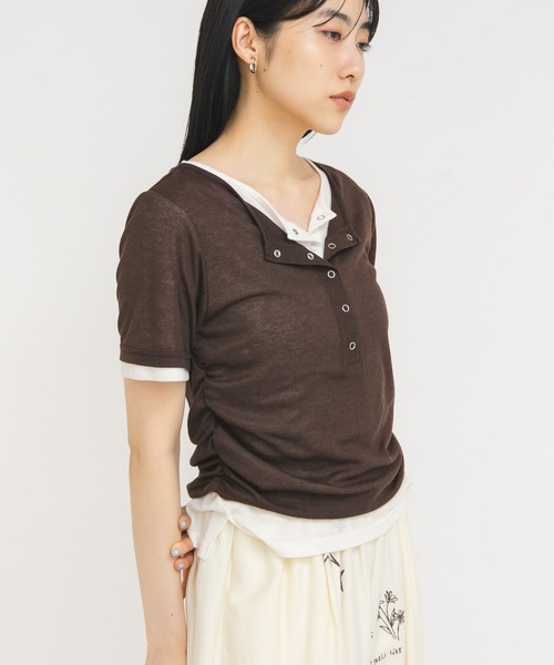 KBF（ケイビーエフ）の「バイカラーヘンリーネックTEE（Tシャツ/カットソー・レディース・グリーン系その他/ブラウン/ライトグレー・ONE）」の8枚目の写真