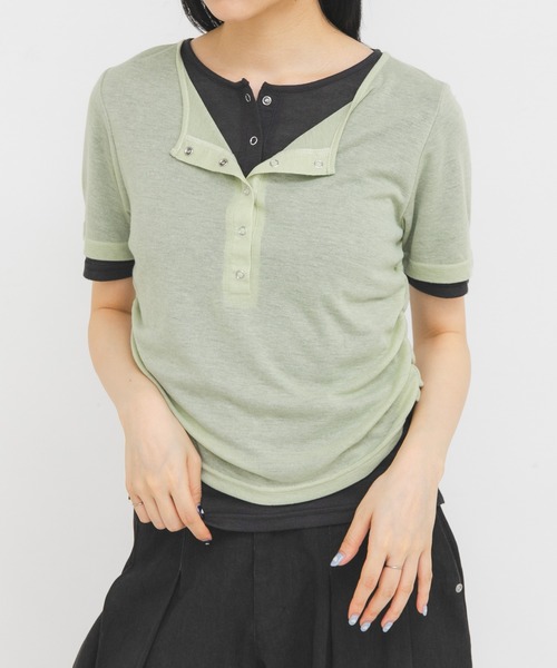 KBF（ケイビーエフ）の「バイカラーヘンリーネックTEE（Tシャツ/カットソー・レディース・グリーン系その他/ブラウン/ライトグレー・ONE）」の11枚目の写真