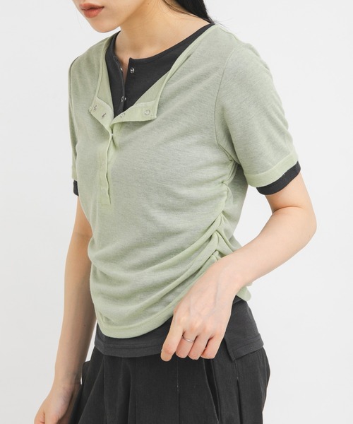 KBF（ケイビーエフ）の「バイカラーヘンリーネックTEE（Tシャツ/カットソー・レディース・グリーン系その他/ブラウン/ライトグレー・ONE）」の12枚目の写真