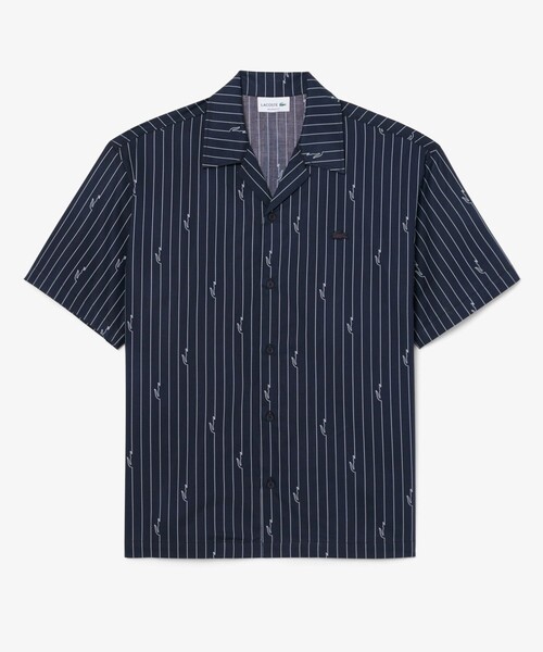 LACOSTE（ラコステ）の「チョークストライププリントツイルオープンカラーシャツ（シャツ/ブラウス・メンズ・ブラック・38/40/39/41）」の4枚目の写真