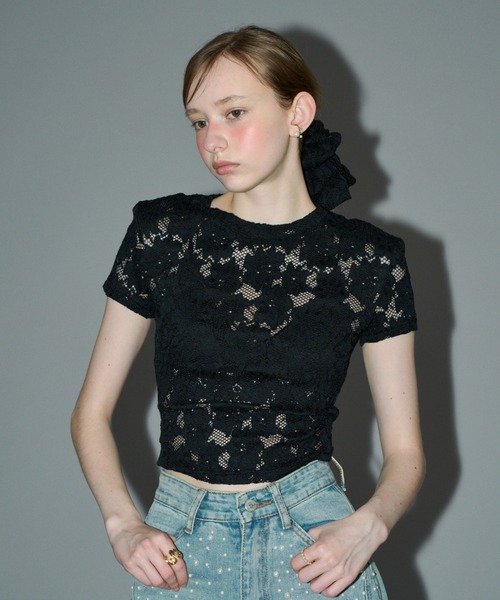 HEIREN（ヘイレーン）の「シュシュ付きフラワーレースTee（Tシャツ/カットソー・レディース・ブラック/オフホワイト・FREE）」の15枚目の写真