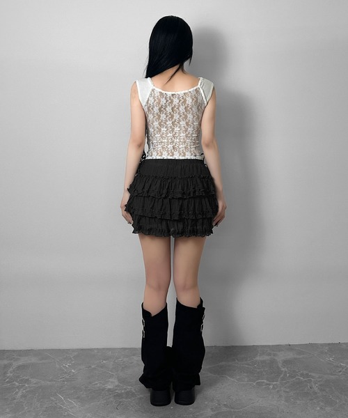 FOLLOWIN（フォロウィン）の「【3COLOR/インナーパンツ仕様】シャーリングフリルミニスカート（スカート・レディース・グレー/ブラック/ホワイト・FREE）」の21枚目の写真