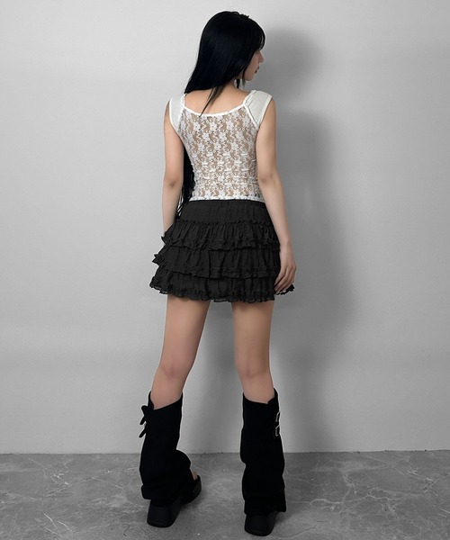 FOLLOWIN（フォロウィン）の「【3COLOR/インナーパンツ仕様】シャーリングフリルミニスカート（スカート・レディース・グレー/ブラック/ホワイト・FREE）」の22枚目の写真