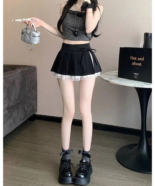 CHEER（チアー）の「スクール風レースパッチワークプリーツスカート（スカート・レディース・ブラック/グレー/ホワイト・S）」の10枚目の写真