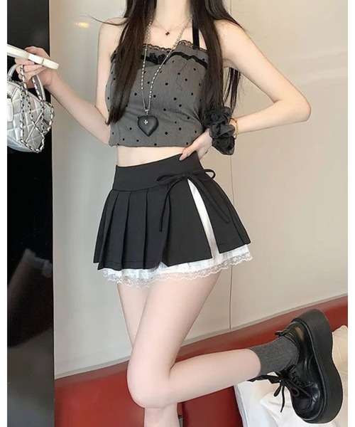CHEER（チアー）の「スクール風レースパッチワークプリーツスカート（スカート・レディース・ブラック/グレー/ホワイト・S）」の11枚目の写真