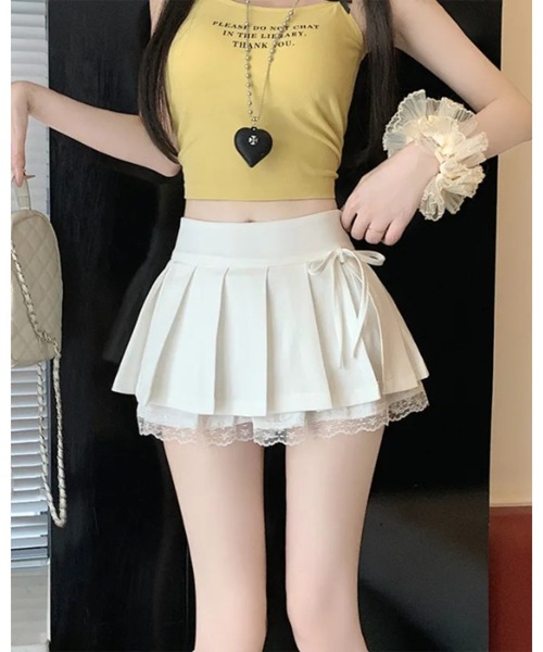CHEER（チアー）の「スクール風レースパッチワークプリーツスカート（スカート・レディース・ブラック/グレー/ホワイト・S）」の16枚目の写真