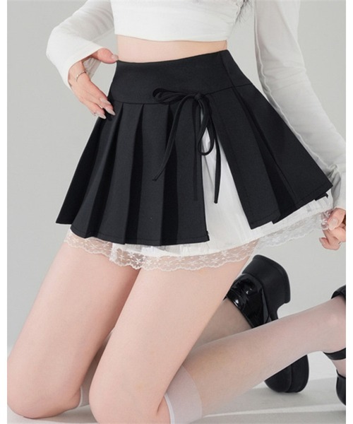 CHEER（チアー）の「スクール風レースパッチワークプリーツスカート（スカート・レディース・ブラック/グレー/ホワイト・S）」の19枚目の写真